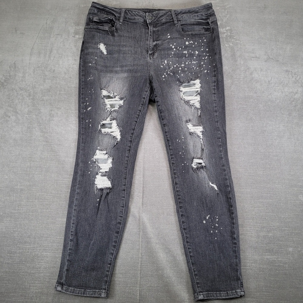 Judy Blue Distressed Boyfriend Fit Jeans Women's‎ Size 18W Gray Paint Splatter